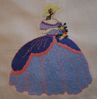 Vintage Picture Panel Crinoline Lady Hand Embroidery Work