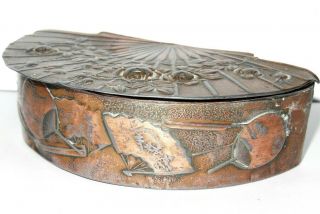 Antique Chinese Japanese Fan Trinket box Copper metal c1900 Aesthetic Movement 3