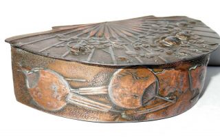 Antique Chinese Japanese Fan Trinket box Copper metal c1900 Aesthetic Movement 4
