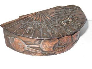Antique Chinese Japanese Fan Trinket box Copper metal c1900 Aesthetic Movement 8
