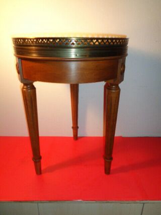 Vintage Louis Xvi Wooden W/ Marble Top Bronze Sides Occasional Table (18 By 14 ")