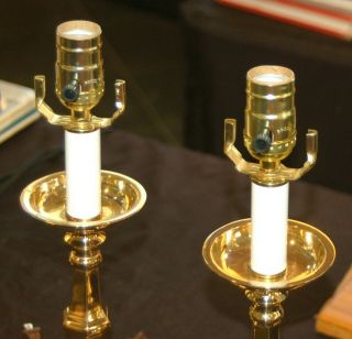PAIR Brass Candlestick LAMPS Colonial Williamsburg Style Georgian 4