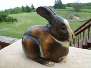 Vtg Rare " Leo Koppy " Hand Carved Wooden Rabbit Decoy Artist Signed