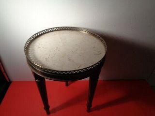 Rare Vintage Louis XVI Pedestal Table with Marble Top 3 Legs & Bronze Sides (18 