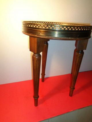 Rare Vintage Louis XVI Pedestal Table with Marble Top 3 Legs & Bronze Sides (18 