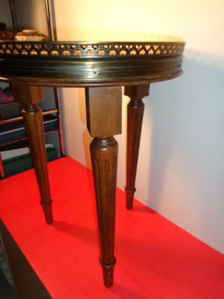 Rare Vintage Louis XVI Pedestal Table with Marble Top 3 Legs & Bronze Sides (18 
