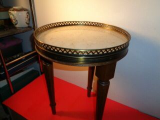 Rare Vintage Louis XVI Pedestal Table with Marble Top 3 Legs & Bronze Sides (18 