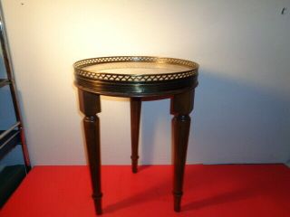 Rare Vintage Louis XVI Pedestal Table with Marble Top 3 Legs & Bronze Sides (18 