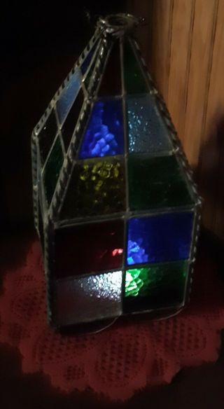 Rare Vintage Stained Glass,  Multi - Color Light Fixtures,  Light Shade,  Hanging Light