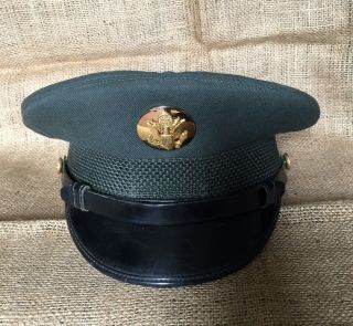 Military Issue Vintage Us Army Green Dress Uniform Wool Visor Cap Hat 6 - 7/8