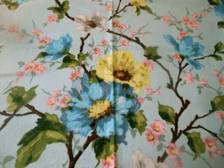 Vintage French Dogwood Floral Furnishings Fabric Blue Yellow Pink Urge Paris