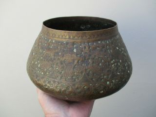 A Quite Large Antique Middle Eastern Hand Hammered Brass/bronze Bowl 19th C