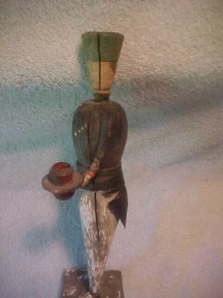candle holder antique folk art wooden in form of soldier/whirligig,  great paint 8