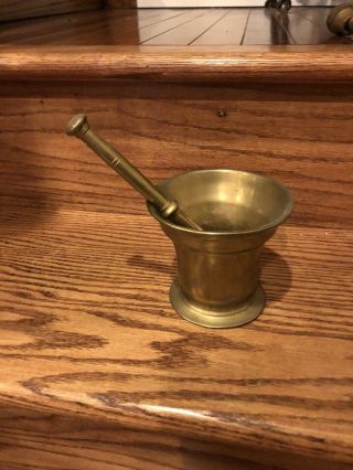 Vintage Brass Mortar And Pestile Heavy Solid