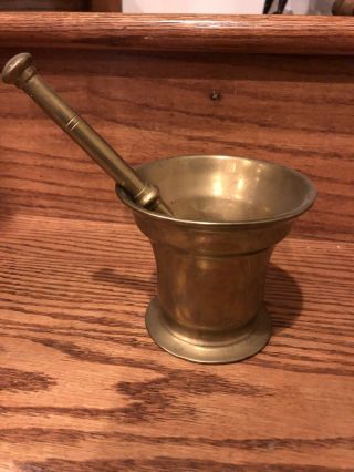 Vintage Brass Mortar And Pestile Heavy Solid 2