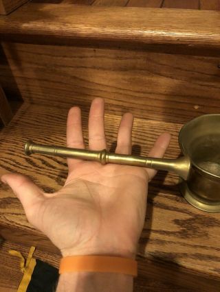 Vintage Brass Mortar And Pestile Heavy Solid 5