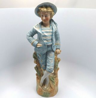 Antique German Bisque Figurine Boy In Blue 755,  14.  25 "