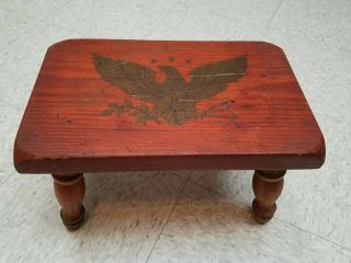 Vintage Wooden American Eagle Decal Foot Stool Primitive Look 15 " X 9.  5 " X 9 "