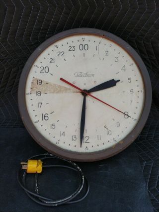 Vintage 24hr Military Time Large Warren Telechron Wall Clock - 17 " 24hr 24 Hour