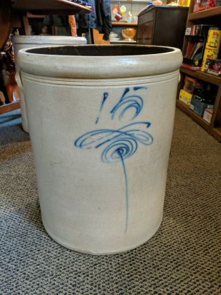 Blue Bee Sting Vintage Antique Huge 15 Gallon Stoneware Crock Pottery