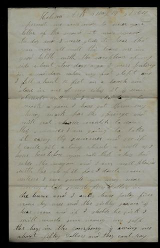 35th Missouri (union) Infantry Civil War Letter From Arkansas (died 6 Mo Later)