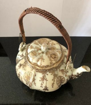 Antique/Vintage Teapot Gold Hand Painted Flowers 5