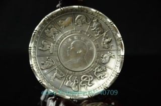 Tibet Silver Carved 12zodiac Statue Three Years Coin Plate Great General B01