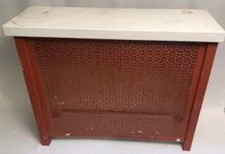 Vtg Mid Century Radiator Cover Metal Hinged Top 31.  5 X 9.  5 X 26.  5 Brown & White