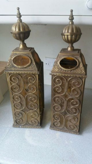 Pair Vintage Brass & Glass - Ornate - Deco Wall Lights - Acme Lanterns - York