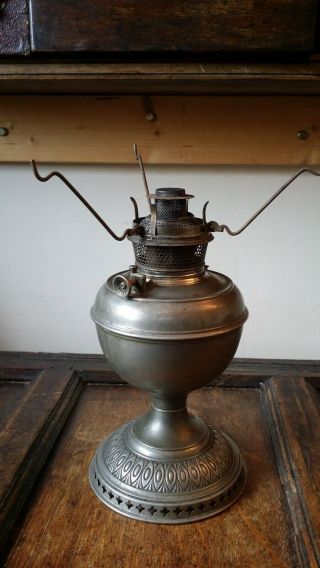 Antique Victorian Oil Lamp B&h Bradley & Hubbard Usa Nickel Brass Centre Draft