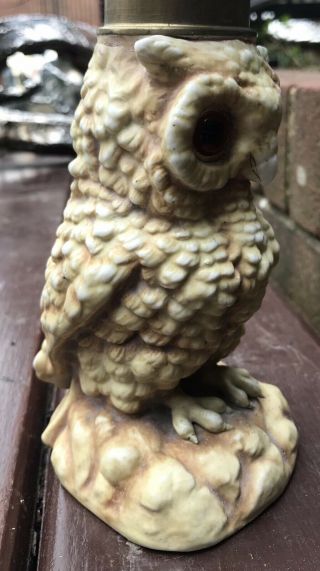 ANTIQUE OWL FORM CERAMIC OIL LAMP LANTERN  2