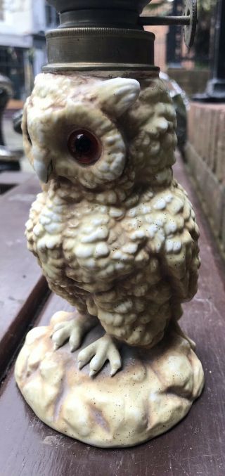 ANTIQUE OWL FORM CERAMIC OIL LAMP LANTERN  4