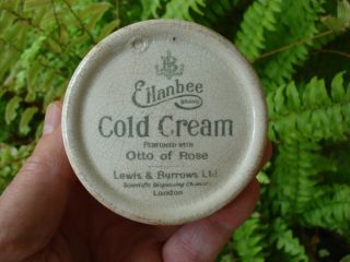 Antique,  ceramic,  (1900) LONDON Chemist green print Cold Cream jar pot lid 2