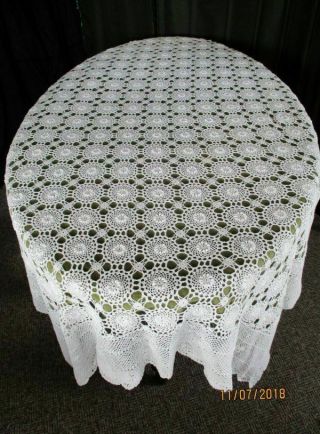 Vintage Tablecloth All Hand Crochet - 48 " X 68 " - White