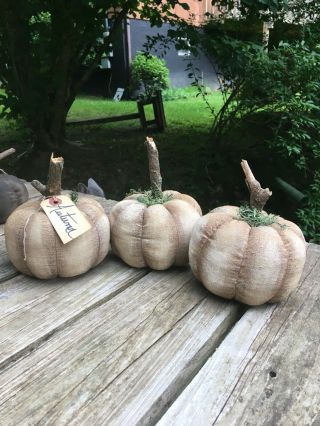 Primitive White Grungy Pumpkin Fall Halloween Bowl Fillers Sitters Doll Feedsack