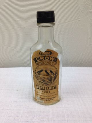 Antique Rockland Maine Bottle Three Crow Brand Peppermint Apothecary