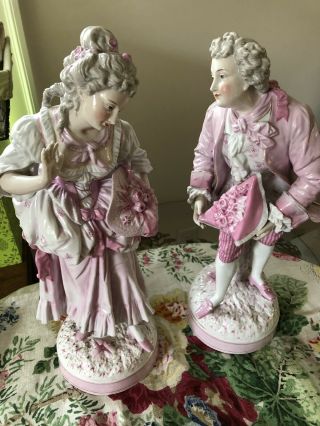 Outstanding Sitzendorf Porcelain Courting Couple In Shades Of Pink.