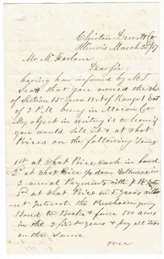 Central Illinois Railroad Land Clinton Letter 1857,  Alvan Emery,  Civil War Pow
