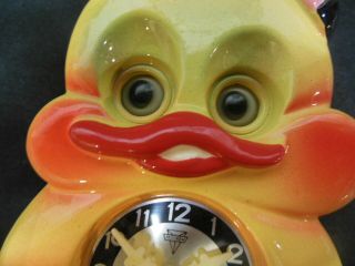 Vintage Japanese Mi - ken Petty Duck Moving Eyes Clock w/Key,  Pendulum & Box 5