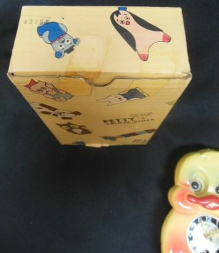 Vintage Japanese Mi - ken Petty Duck Moving Eyes Clock w/Key,  Pendulum & Box 8