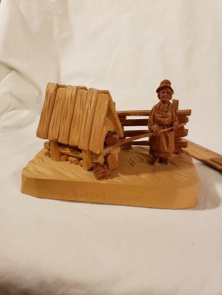 Lucien Bourgault Signed Antique Folk Art Hand Carved Rare Woman Baking Bread