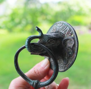 Vintage Elephant Ganesha Bronze Door Knocker Handle Knob Lost Wax Cast Bali Art