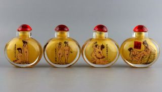 Collectable Antique Inside Hand Paint Ancient Belles Delicate Glass Snuff Bottle