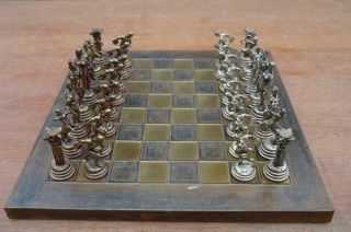 Vintage Mid Century Manopolus Chess Set Greek Mythology Metal Sculptures 1970 