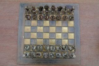 Vintage Mid Century Manopolus Chess Set Greek Mythology Metal Sculptures 1970 ' s 2