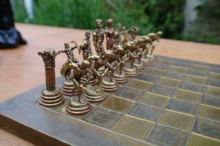 Vintage Mid Century Manopolus Chess Set Greek Mythology Metal Sculptures 1970 ' s 3