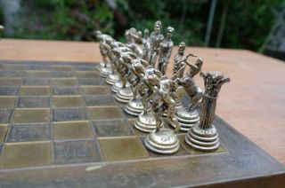 Vintage Mid Century Manopolus Chess Set Greek Mythology Metal Sculptures 1970 ' s 4