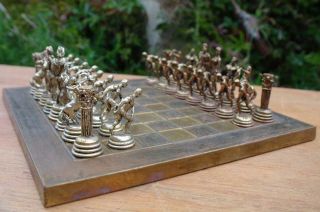 Vintage Mid Century Manopolus Chess Set Greek Mythology Metal Sculptures 1970 ' s 6