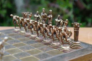 Vintage Mid Century Manopolus Chess Set Greek Mythology Metal Sculptures 1970 ' s 7