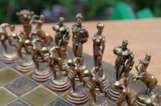 Vintage Mid Century Manopolus Chess Set Greek Mythology Metal Sculptures 1970 ' s 8